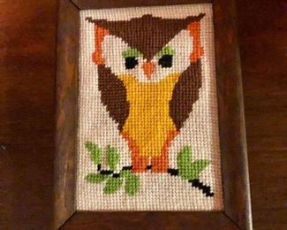 $30 Owl embroidered and framed 