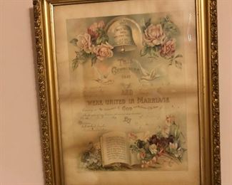 $40 - Vintage framed marriage certificate 