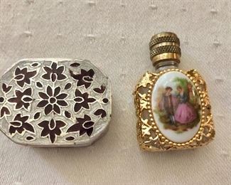 $25 ea Sterling silver box (left), SOLD  perfume bottle French scene (right) (Available) 