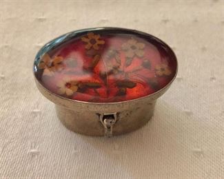 $20 - Mexico alpaca silver lucite floral lidded box (detail)