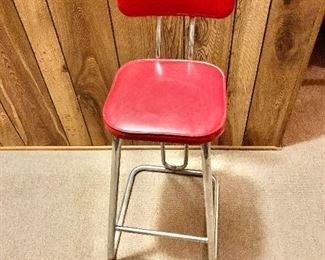 $60 -  Vintage red stool.  32.5" H, 14.5" W, 16" D, seat height 24". 