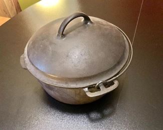$75 - Cast iron pot with handle #3. 10.5" diam, 7" H.