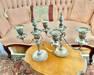 $150 - Pair of silver plate two arm candelabra 