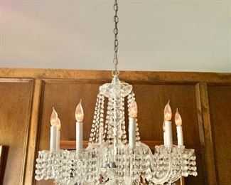 $550 - Crystal chandelier.  Approx 22.5" H, 25" diam.