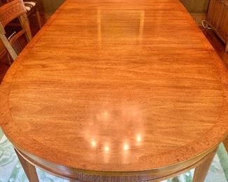 $950 - Vintage, banded dining table - 29" H, 100" L (including two leaves each 16"), 45" W. 