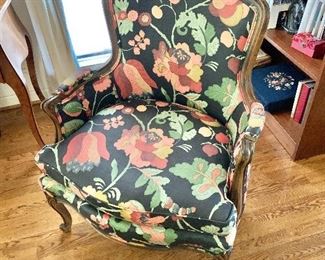 $400 - Pair of floral French Provincial arm chairs - 35" H, 28" W, 28" D, seat height 18". 
