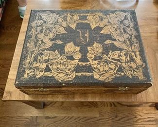 $150 - Vintage pyro etched, hinged box -   4.5" H, 16" W, 12" D. 