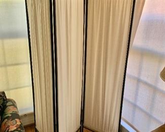 $120 - Metal and cloth room divider. 71" H, 3 sections with each panel 18.75" W.