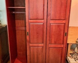 $350 - Portable closet with sliding doors, hanging rods, and shelves  72" H, 52" W, 22" D. 