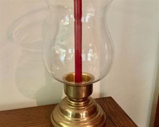 $75 - Brass and glass hurricane candle holder.  15.5" H, globe 9" diam.