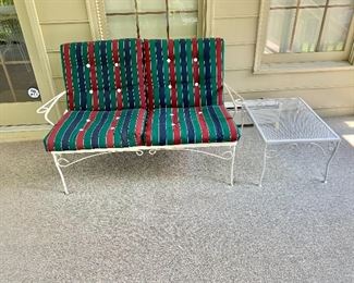 $175 - Vintage loveseat (some rusting).  28" H, 51" W, 28" D, seat height (without cushion) 13.5".  $50 side table 