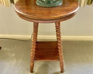 $75 - Vintage oak table - 25" H, 17" diam. 
