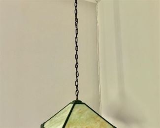 $140 -  Hanging slag glass lamp.  8.5" H, 13" square. 