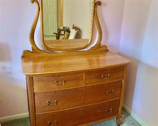 $350 - Vintage oak dresser with swing mirror - 35" H, 45" W, 21.5" D.  Detachable mirror: 32" H, 45" W. 