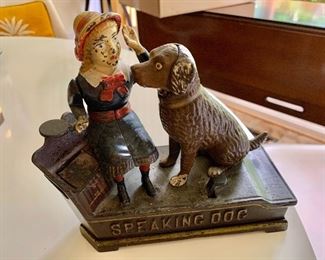 $495  Antique "Speaking Dog" bank.  7.5" H, 8" W, 3" D. 