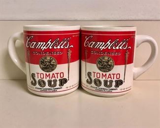$20 Pair Campbell's Tomato Soup vintage mugs. Each 3.75" H, 3" diam.