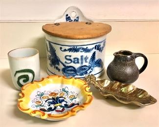 $ 30 Covered blue and white salt cellar SOLD : 5.75" H, 6.5" W. $8 eah other items available 