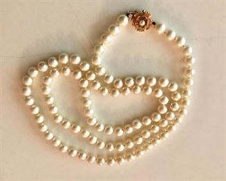 $120 Pearl and 14K clasp (tested) necklace.  30" L.