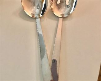 $40 Stainless hallmarked quadruple plate fork and spoon serving set. Each 12.5" L.