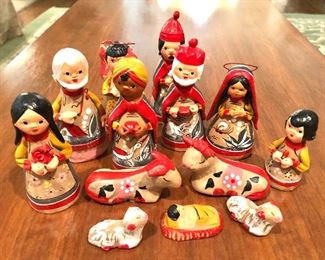 $60 Mexico clay figures manger or creche scene 