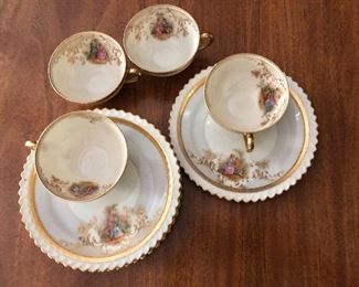 $195  Dresden  hand painted courtship cups and saucers plates 