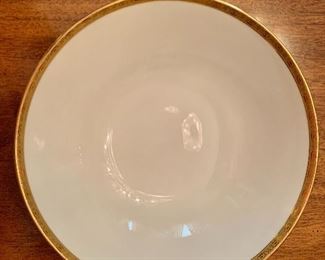 $40 and $60.  H and G Henrich  gold rimmed large circular bowl (one 9.25" diam, and one 10.25" diam). 