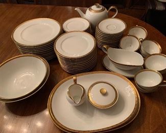 $350  H and G Heinrich Bavaria set of dishes.   Set includes 11 dinner plates (10" diam), 12 dessert plates (8" diam), 12 salad plates (6.5" diam), 10 teacups (2.25" H, 4" diam), 11 saucers (6" diam), gravy boat (dish 8.5" L), coffee pot (7" H), sugar (4.75" diam, 2.5" H) and creamer (3.25" diam, 3.25" H).  