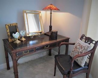 Maitland Smith Leather Top Desk & Chair, Lamp...La Barge Mirror....