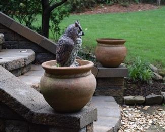 terracotta pots, owl