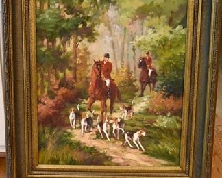framed painting, hunt scene