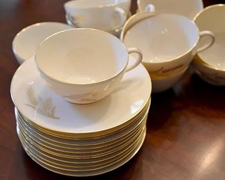 Lenox teacups and saucers, wheat pattern