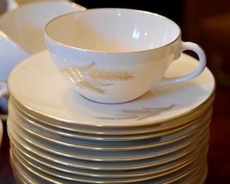 Lenox teacups and saucers, wheat pattern