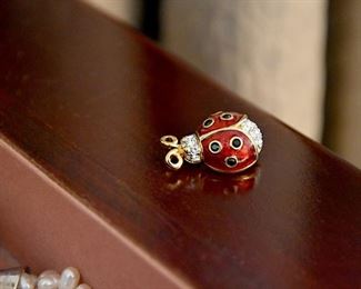 cloisonne ladybug with diamonds