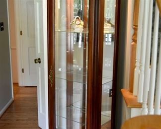 curio cabinet, display cabinet, lighted, glass shelves