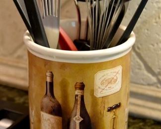 ceramic wine-themed utensil holder
