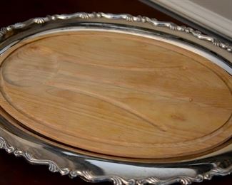 silver and wood oval tray
