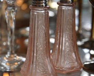 pink glass salt and pepper shakers