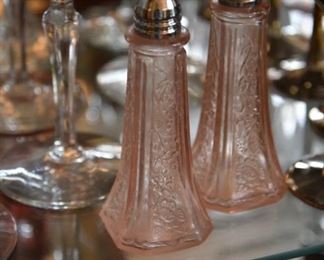 pink glass salt and pepper shakers