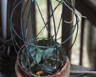 terracotta pot with metal topiary frame