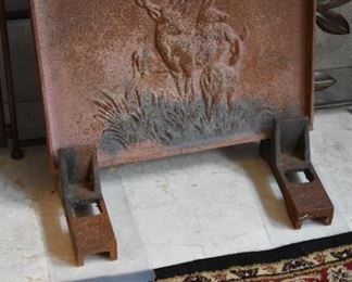 cast iron fireplace fireback, deer motif