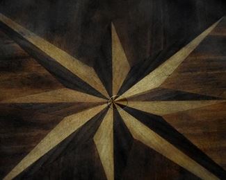 coffee table with custom glass top, top lifts to "dinner position", storage (view: top/front detail)