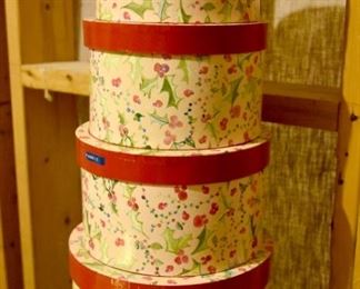 round holiday nesting boxes (labeled for craft storage)