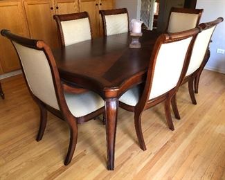 Walter E. Smithe dining table - includes 2 leafs, 8 side chairs, 2 captains chairs and pads!