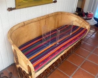 Mexican leather and wood sofa