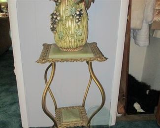 Brass & marble stand & large vase