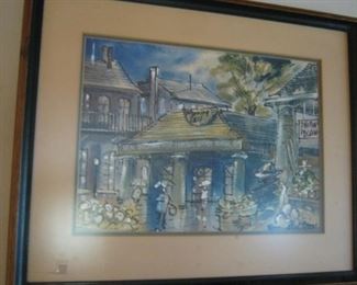 New Orleans Market, chalk and water color, signed