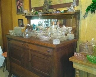 Oak sideboard with mirror backsplash