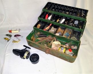 Vintage tackle box with Mitchell reel