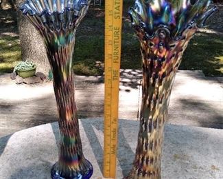 16" rustic carnival glass funeral vases