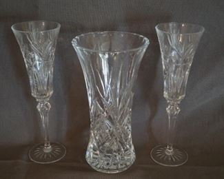 Waterford Vase and matching champagne flutes